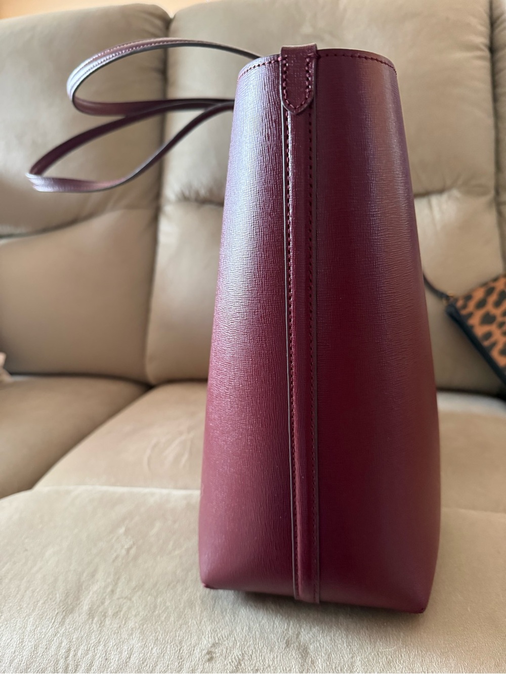 kate spade Burgundy Leather Tote with Leopard Print Wristlet - Picture 9 of 15